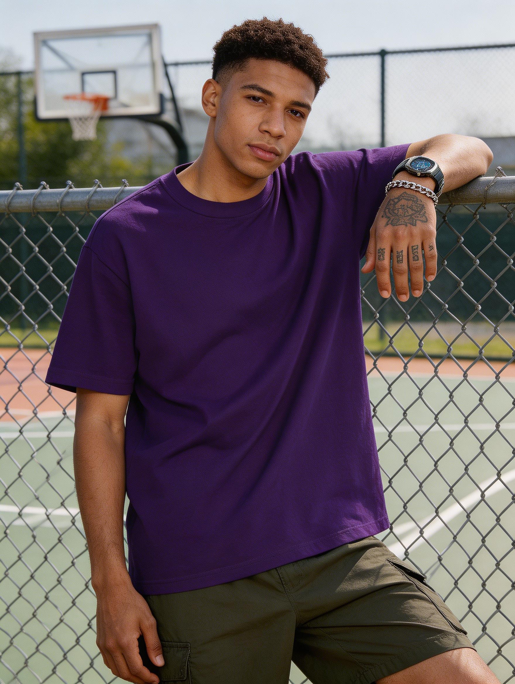 2026 Coachella Essential Purple Cotton T-Shirt, Unisex Oversized Heavyweight Tee, Festival Streetwear for Men & Women