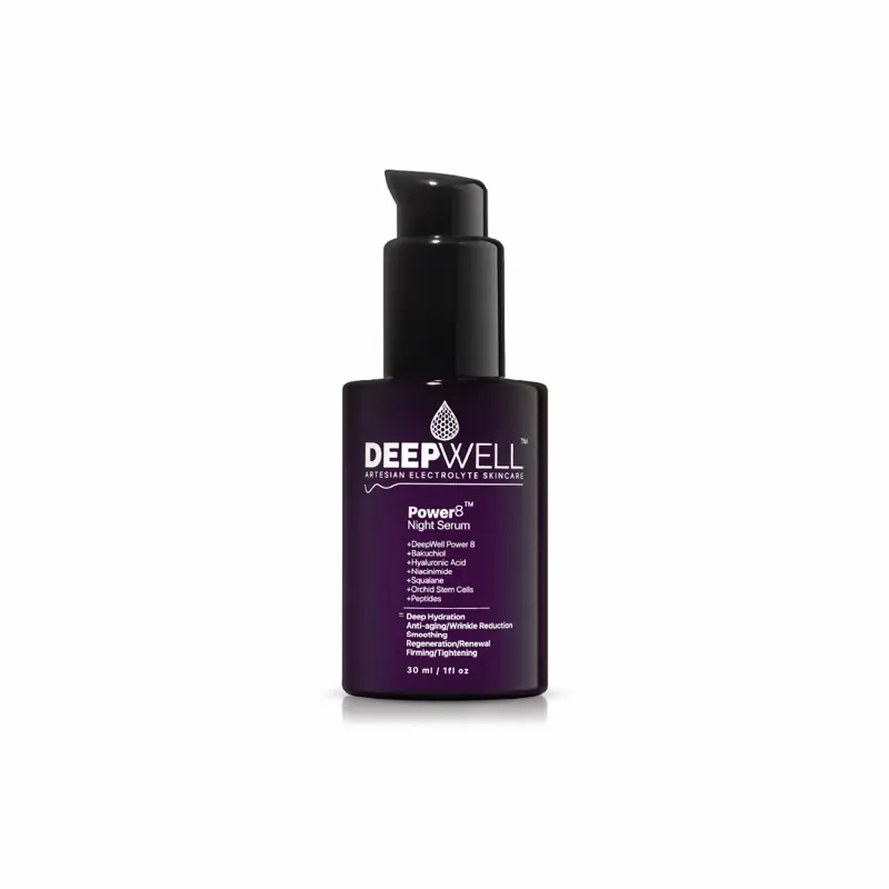 DeepWell Power8 Night Serum: A deeply hydrating nighttime formula designed to support skin repair, improve comfort, and target visible signs of aging while you sleep.