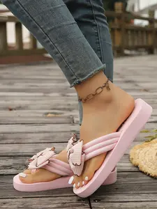 Women's Fashionable Floral Decorated Slides, Casual Comfortable Flat Sandals for Summer, Lightweight Breathable Shoes for Beach Vacation, Elegant Slippers