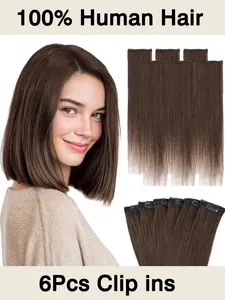 Mini Clip In Hair Extensions Real Human Hair Extensions for Short Hair Seamless Hairpieces for Women 6Pcs 12" 16" 30g Dark Brown
