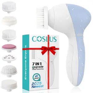 COSLUS Facial Cleansing Brush Silicone Face Scrubber: 7 in 1 FBS-D Electric Exfoliating Rotating Massage Device Waterproof Deep Cleaning Exfoliation Spa Machine - Electronic Skin Care Wash System COSLUS