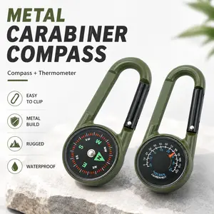 Metal Carabiner Compass Thermometer, Outdoor Clip-On Navigation Tool, Waterproof Camping Gear, Rugged Hiking Backpack Accessory for Travel, Backpacking, Camping, Fishing, Survival Kits, Outdoor Adventure Essentials