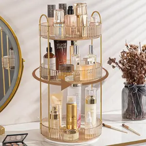 Rotating Makeup and Skincare   organizer, suitable for vanities, three-layer perfume organizer, bathroom countertop storage rack, transparent rotating Skincare  countertop shelf