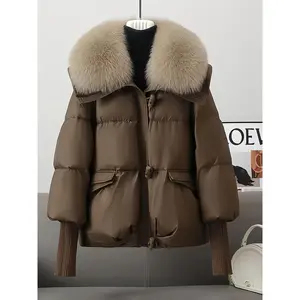Women'S Winter Coat - Thick Insulated Jacket with Full-Length Zipper, Loose Fit Fluffy Hooded Outerwear in Elegant Brown, Non-Stretch Fabric for Cold Weather, Formal & Everyday Use - Warm Outerwear, Ladies Winter Coats, Seasonal Fashion, Classic Silhouett