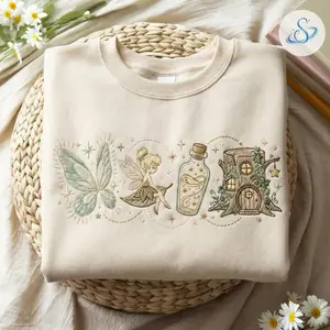 Vintage Tinker Bell Embroidered Sweatshirt, Neverland Fairy Magic Kingdom Crewneck, Whimsical Fantasy Pullover for Women, Magical Vacation Gift, Cozy Princess Inspired Shirt