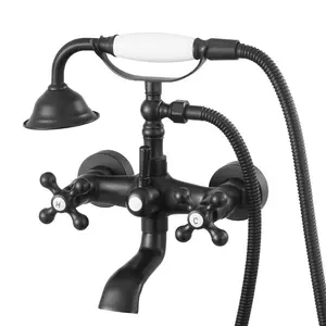 VEVOR Clawfoot Tub Faucet, Wall Mount Bathtub Faucets with Handheld Shower, Vintage Matte Black Clawfoot Tub Filler Faucet Shower Kit with Adjustable Swing Arms 360 Rotation Spout for Bathtubs