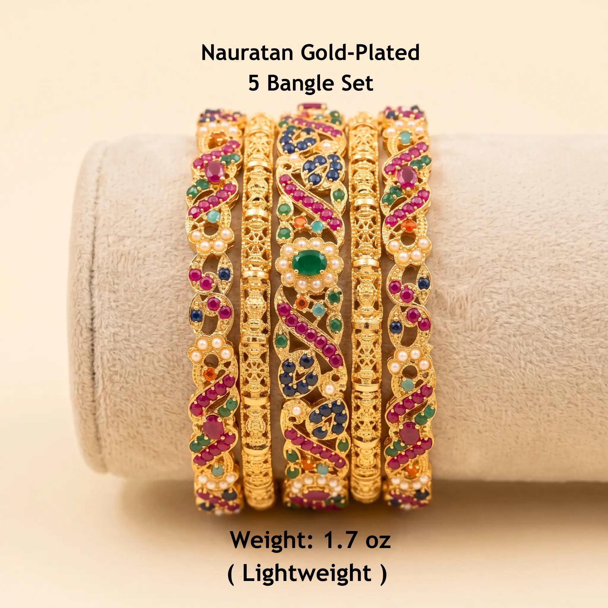 Nauratan Gold-Plated - 5 bangle set - Good Quality Pakistani Jewelry