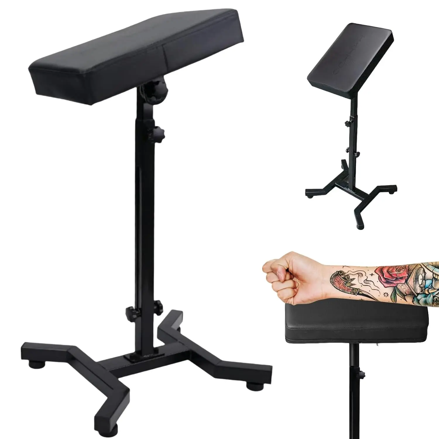Black Adjustable Tattoo Arm Rest Stand - Commercial Salon Furniture with Stable Base, PU Leather & Thick Sponge Pillow