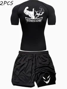 Men's Quick-Dry Moisture-Wicking Compression Shirt, High Stretch Breathable Fabric, Geometric Pattern, Suitable for Fitness Running Cycling Swimming Yoga