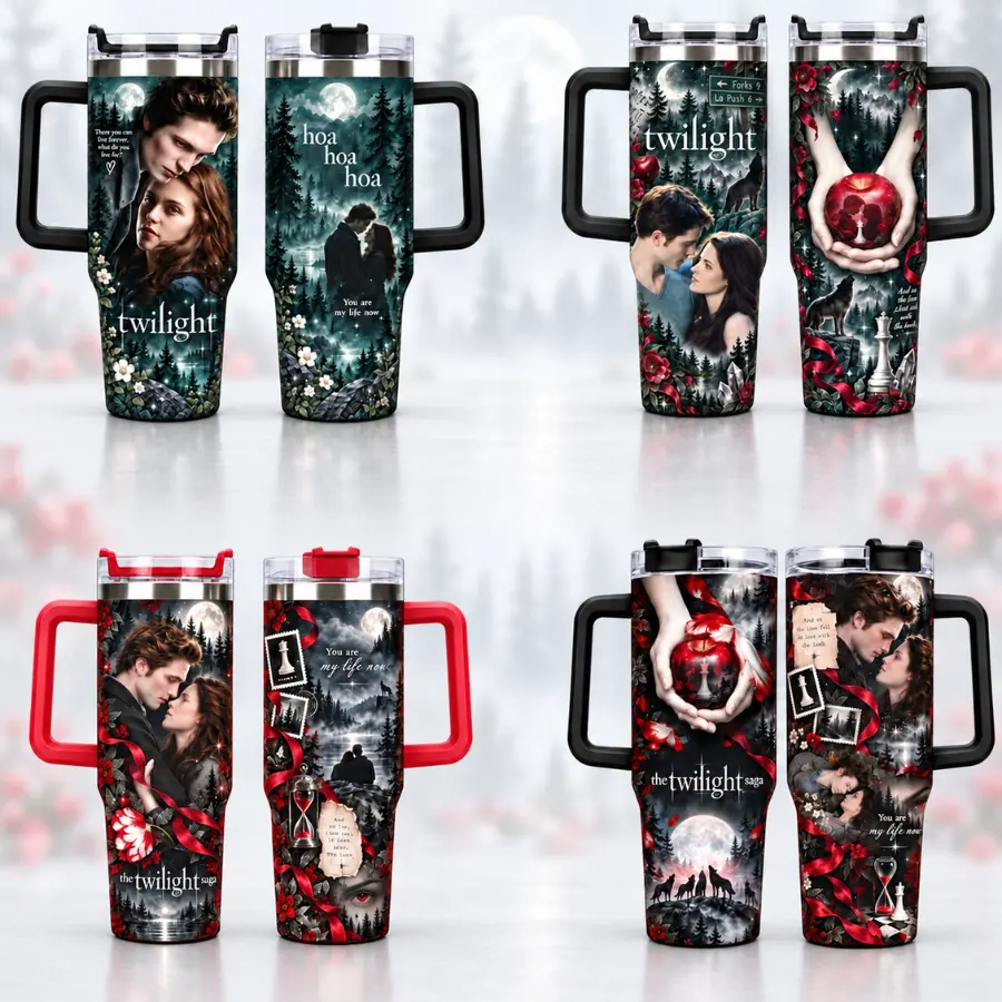 Moonlit Vampire Romance Artwork Beverage Tumbler - 30oz/40oz Insulated Water Cup with Handle and Lid, Fantasy Movie Gift for Women, Teens