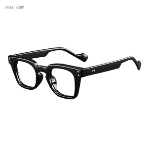 FHSY SHOP Vintage Black Thick Frame Eyeglasses Anti-Blue Light UV Filter Comfortable Non-Slip for Men Streetwear School Everyday Fashion Glasses, Old-Fashioned Non-Prescription Glasses