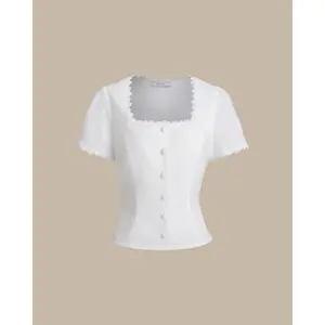White Square Neck Button Lace Blouse