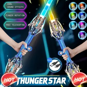Thunder Star Kids' Space Warrior Lightsaber with Dazzling Multi-Color Lights Telescopic Handle & Dual-Blade Design Top Gift for Holiday Celebrations