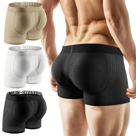 CATTIBOR Men's Menswear Letter-Tape Spandex Boxer Briefs - Activewear Workout Sportswear Mesh Knicker Shapewear for Daily All-Season Wear