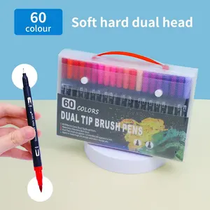 60 Color Dual Tip Watercolor Markers, Fine & Wide Tips, Vibrant Colors, Ideal for Drawing Sketching Crafts, Durable Plastic Material