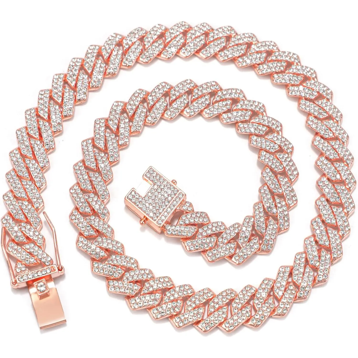 Mens Cuban Link Chain Iced Out Miami Cuban Necklace //Rose  Bling  Chains  Hop   for Men Women 16-24inches