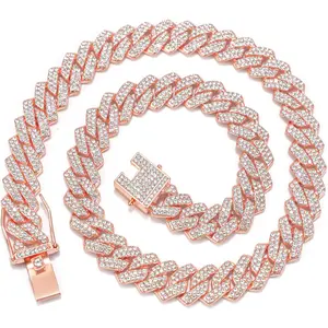 Mens Cuban Link Chain Iced Out Miami Cuban Necklace //Rose  Bling  Chains  Hop   for Men Women 16-24inches