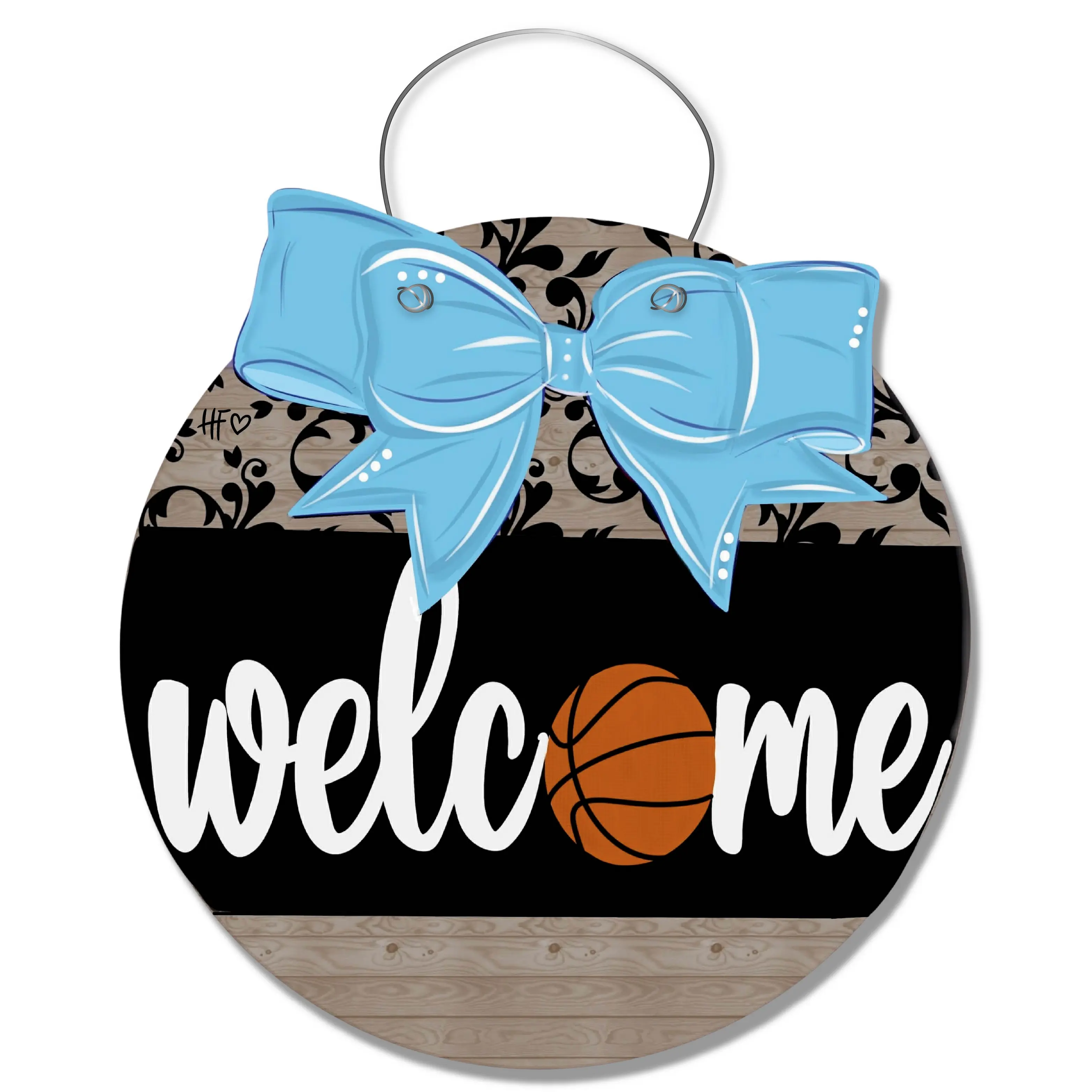 Acrylic Basketball Welcome Door Hanger with Bow, Carolina Blue, Multi-Size Door Hanging Festive Decoration