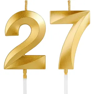 1.96 Inch Number 27 Birthday Candles Happy Birthday Number Candles Decoration for Birthday Party and Anniversary Celebration Champagne Gold