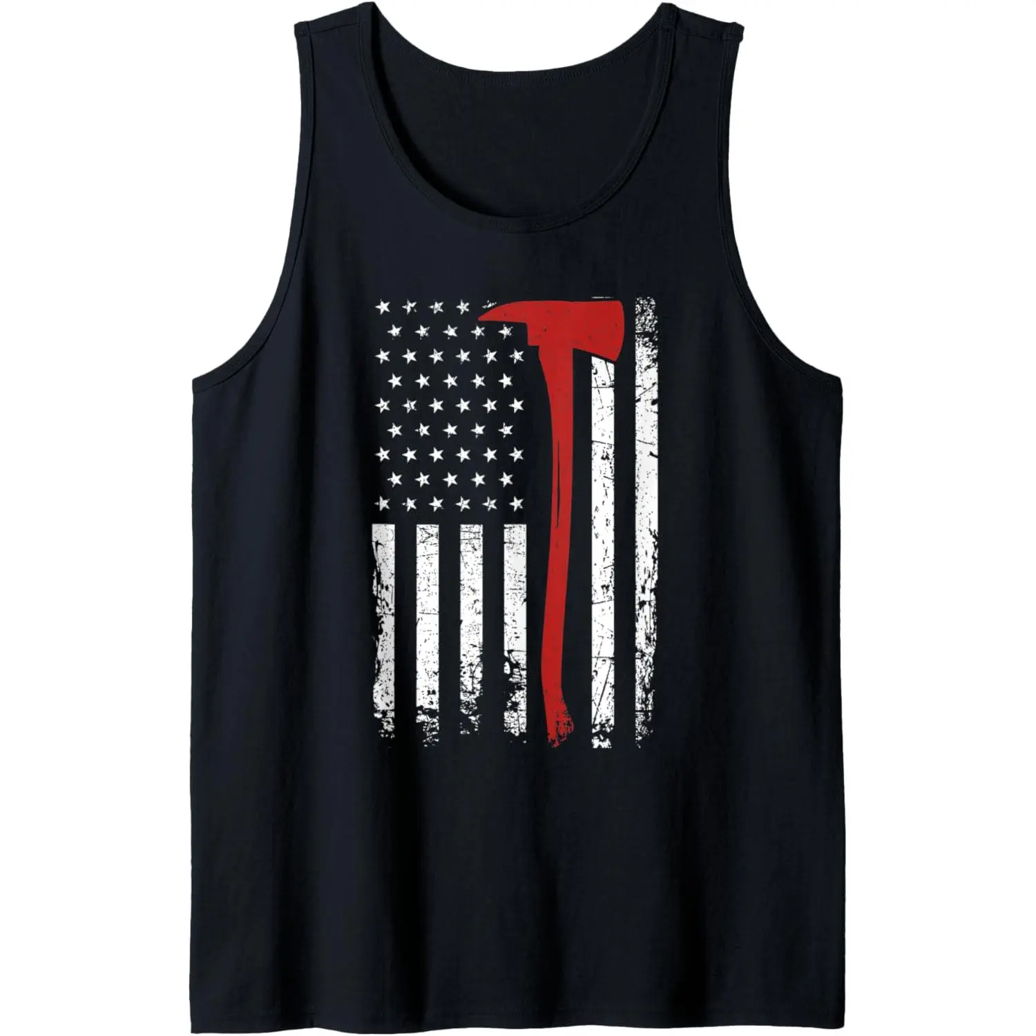 Wildland Firefighter Axe American Flag Thin Red Line Fireman Tank Top