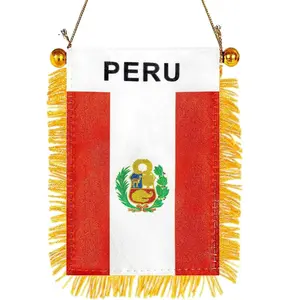 2 Pack-Peru Fringy Window Hanging Flag - Small Mini Peruvian Flag Banner for Car Rearview Mirror Décor - Fringed -Peruvian Hanging Flag with Suction Cup & Fringy-4x6 ''