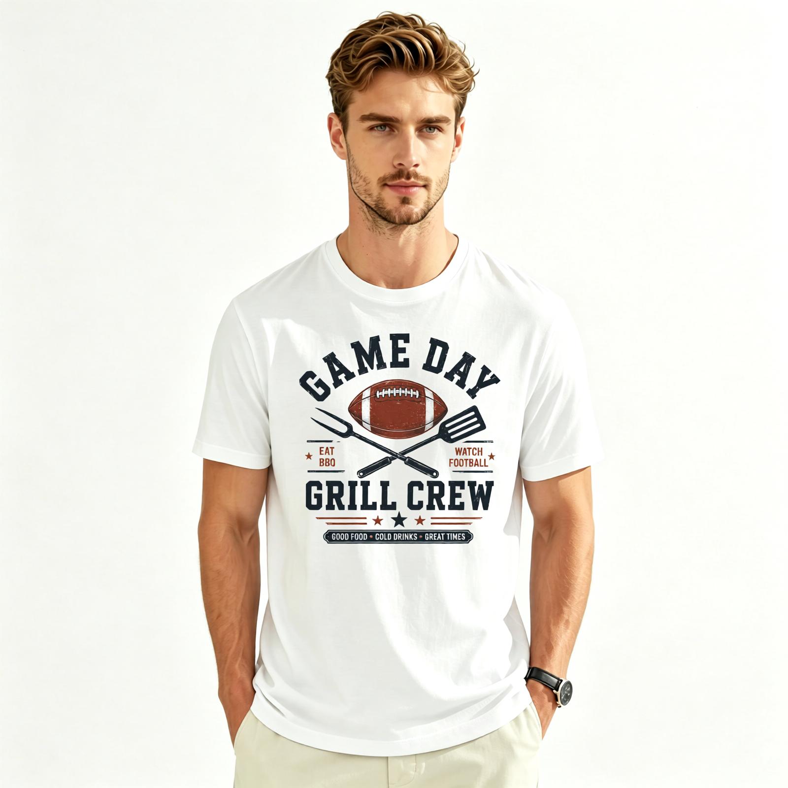 Men's Vintage Print Short-Sleeve Casual Football Tailgate Tee - Breathable Soft Cotton Unisex Menswear Top for Game Day BBQ Parties