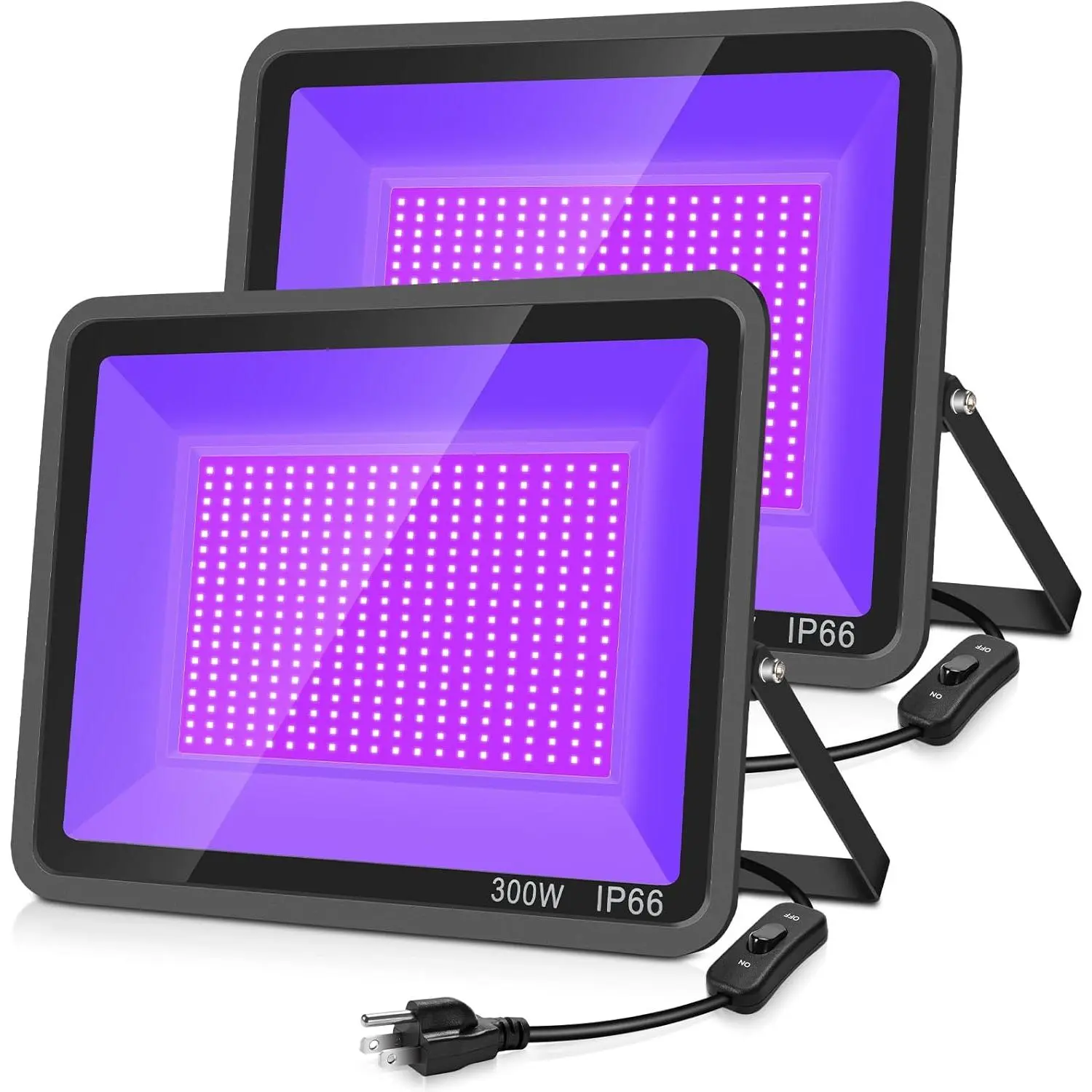 2 Pack 300W LED Black Light,Black Flood Light Outdoor with Plug and , IP66  Blacklight Flood Light Neon Glow for Glow Party, Halloween, Fluorescent Poster,  , Aquarium