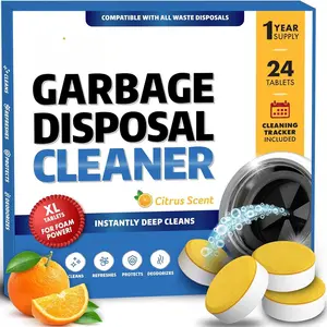 Garbage Disposal Cleaner and Deodorizer Tablets - 24 Pack, XL Citrus Foaming Tablet for Kitchen Sink Freshener, Drain Cleaner & Odor Eliminator - 1 Year of Sink Cleaning