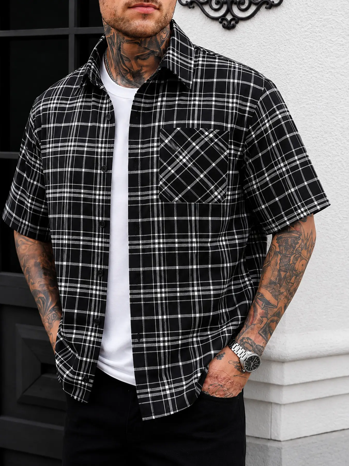 Men's Plaid Short Sleeve Button Down Shirt, Relaxed Fit Checkered Shirt with Chest Pocket, Lightweight Casual Summer Overshirt for Streetwear, Vacation, Work, Daily Wear, Weekend Outfits, Beach Trips, Parties and Layered Looks