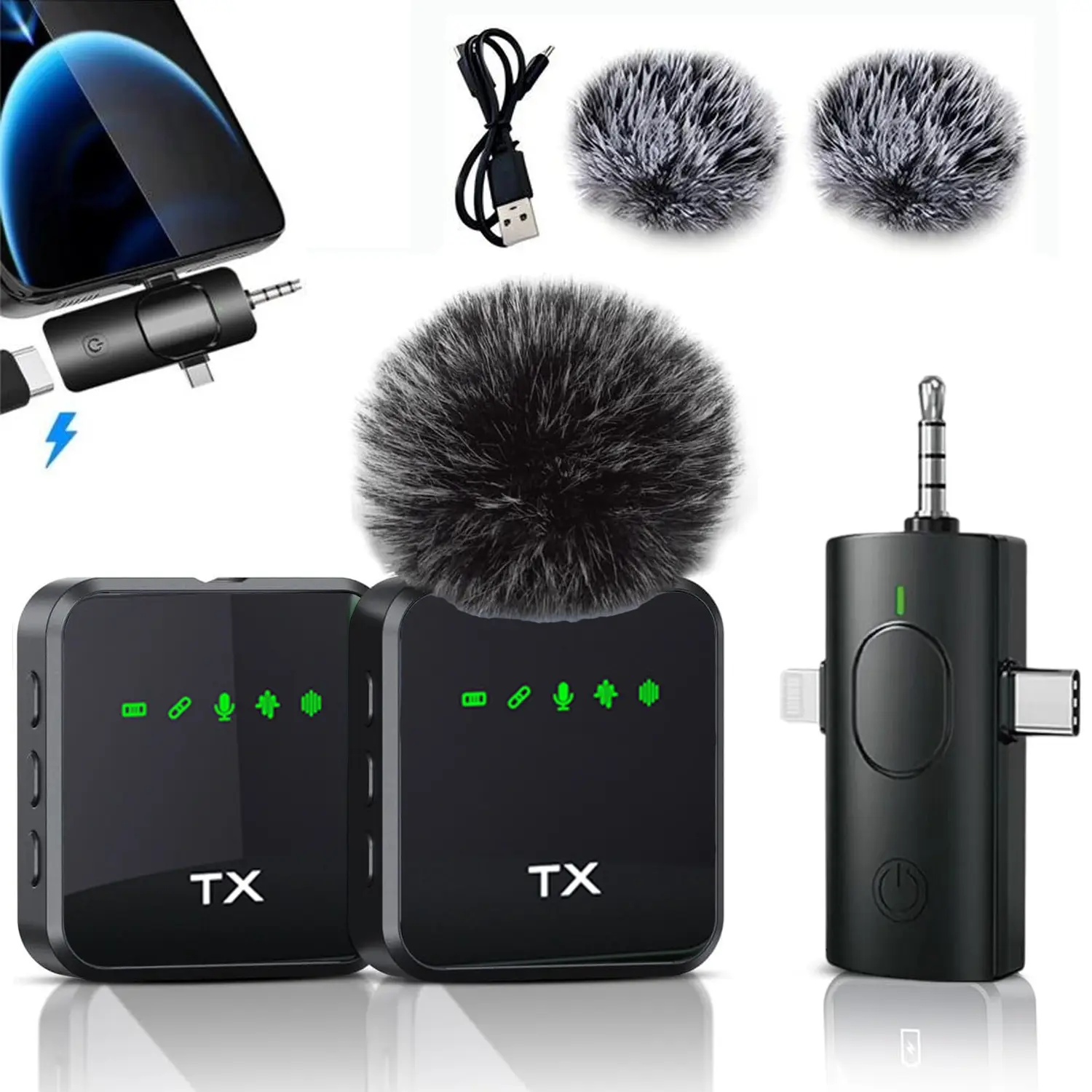F11 Three-In-One Wireless Lapel Microphone, USB Mic, Rechargeable Mic, Short Video Shooting Phone Noise Reduction Live Streaming Mic, Professional Quality Recording
