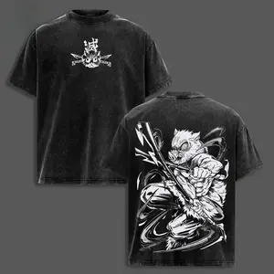 Mens Distressed Festive Oversized Short Sleeve Anime Graphic Tee, Lightweight Washed Cotton Menswear Top - Infinity Castle Arc Manga Merch Gift for Anime Fans, Crewneck Streetwear