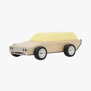 BigBlock Custom 1967 Retro Family Wagon Design Toys Station Wagon with Rubber Wheels & Metal Details Yellow American Cruiser Inspired Wooden Vehicle