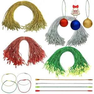 400pcs Gold Silver Red Green Ornament Hanger String Christmas Ornaments Hook Precut Ropes with Snap Fasteners Polyester Wire for Xmas Tree Holiday Party Hanging Decoration