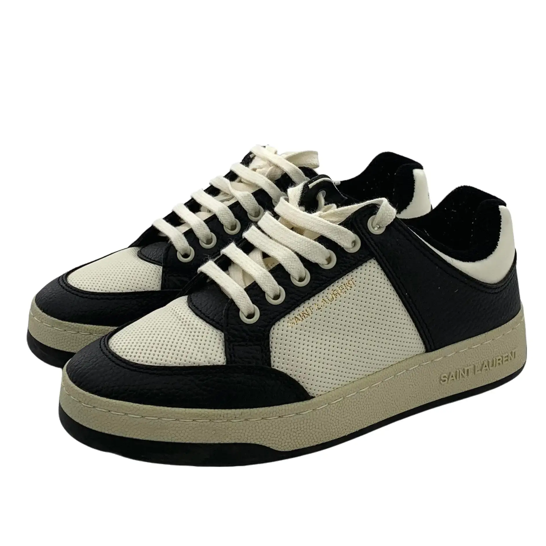 RDLT-Yves Saint Laurent Size 37 Color‑Block Perforated Lace‑up Flat Casual Sneakers-H35764