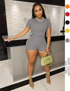 USBoutiqueCHIC Women's Slim Fit Two-Piece Set | Ribbed Short Sleeve Top & Lounge Shorts, Summer Casual Outfit