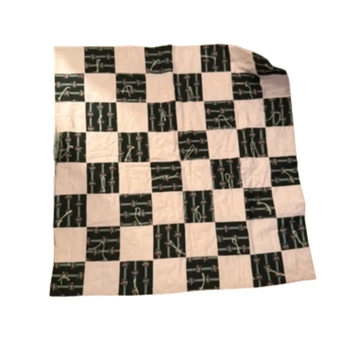 Hand Tied Knotted Prayer Quilt - 40"x40" Lightweight Child-Sized Checkerboard Plaid Weave Floral Printed Fabric Comforting Gift Blanket