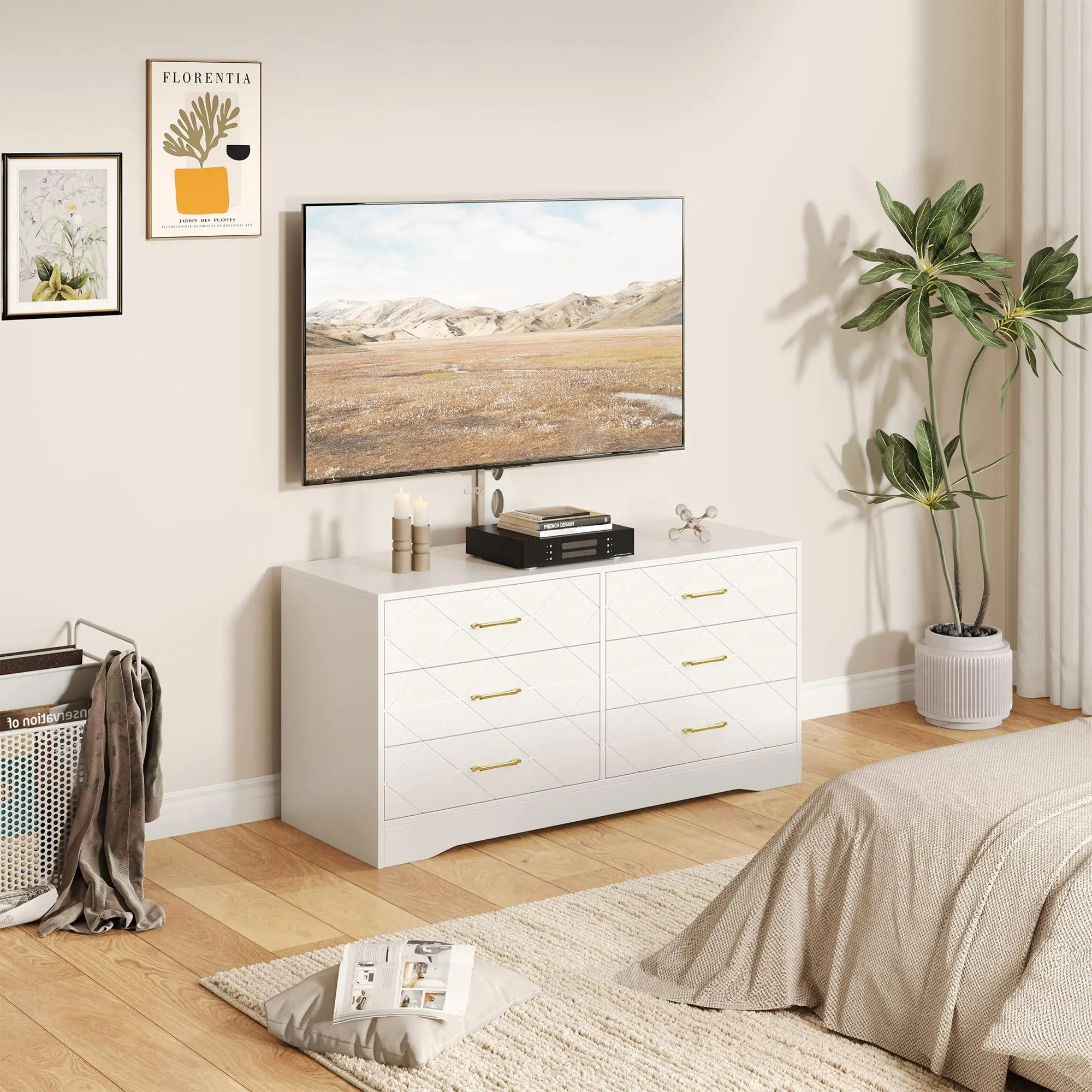 6 Drawer TV Stand with Mount for 32-80 Inch TVs, White Entertainment Center  for Bedroom, Living Room, Wood Media Console Tables with Height Adjustable  Mount and Storage Drawers As TV Dresser - TikTok Shop