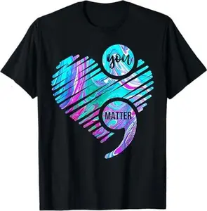 You Matter Semicolon Heart Wear Teal & Purple Mental Health T-Shirt