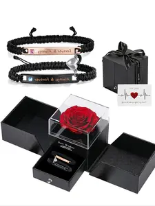 Valentine's Day Gift Set, Personalized Couple Bracelets, Stackable Bracelets, Promise Bangle, Romantic Jewelry for Him/her, Anniversary, Graduation Gifts
