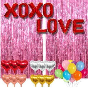 72-Piece Valentine Party Decoration Set with Pink Backdrop, Love Banners, and Heart Balloons