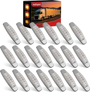 Nilight 20 Pack 6.3 Inch Rectangle Amber Side Marker Lights White Lens 12 LED 3 Functions (High/Low/Strobe) IP67 Waterproof Stainless Steel Chrome Bezel 12V Surface Mount for Truck Trailer RV Boat