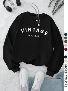 Women's Casual Loose-Fitting Hoodie, Letter & Number Print, Fall Winter Pullover, Fashionable Daily Wear, Versatile Top