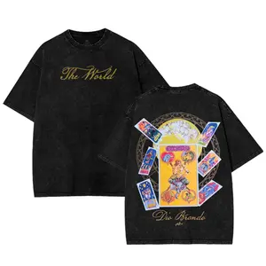 "THE WORLD" JoJo's Bizarre Adventure Dio Brando Anime Oversized T-Shirt, Heavyweight Cotton Shirt Regular Comfort Man shirts men graphic tee Fabric Seamless Tops