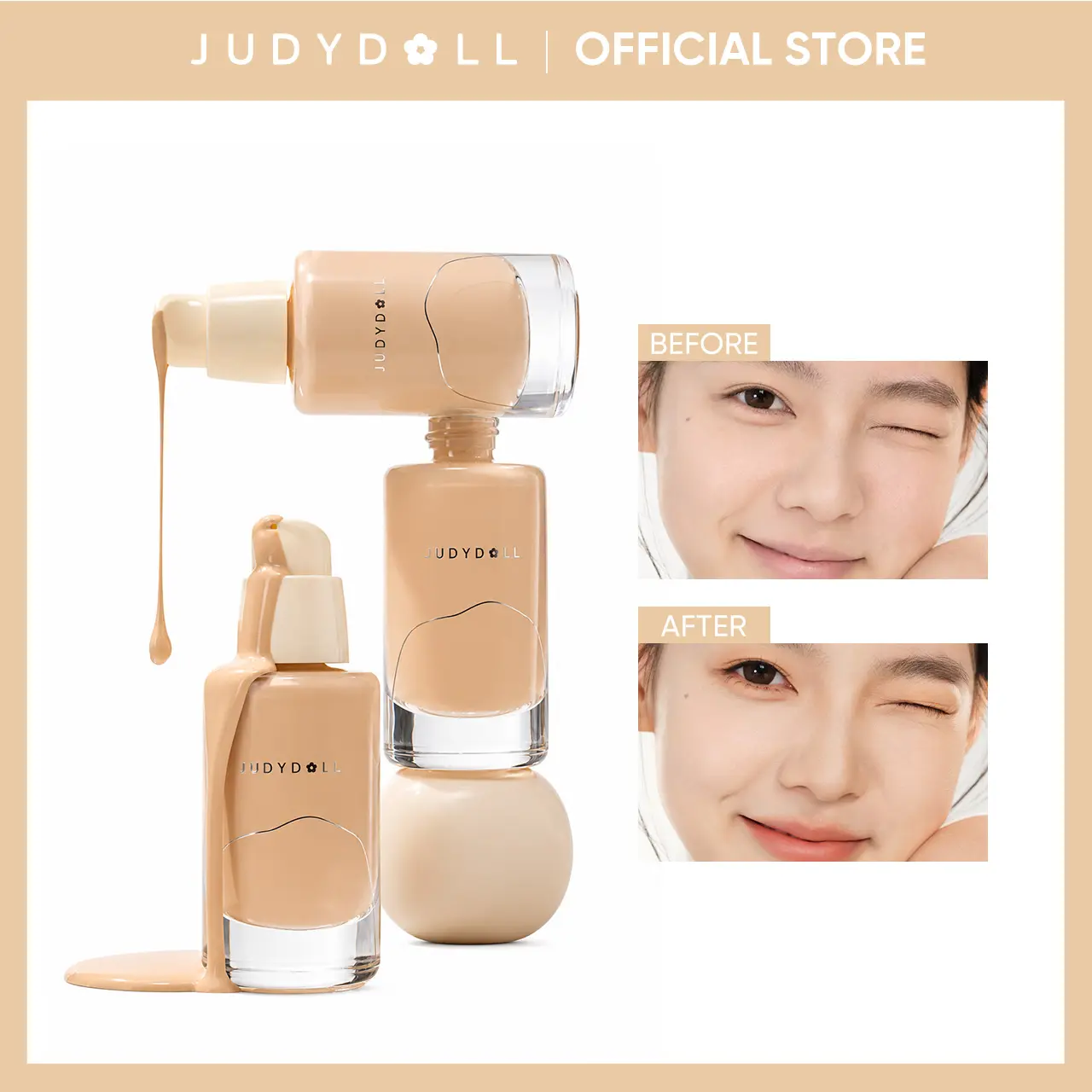 JUDYDOLL Oil Skin Foundation, 15g Travel Size, Blurring, Flawlee, Long-Wearing, Pore-Hiding, Zero-Powder Feel, Lightweight, Hydrating, Long-Lasting, Smudge-Proof, Makeup, Refresh Look, Summerwins