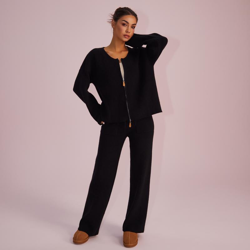 Joyfunear Women's Oversized Knit Sweater & Wide-Leg Pants Set - Cozy Casual Two-Piece for Comfortable Home Wear - Pink Colorway Chic Chunky