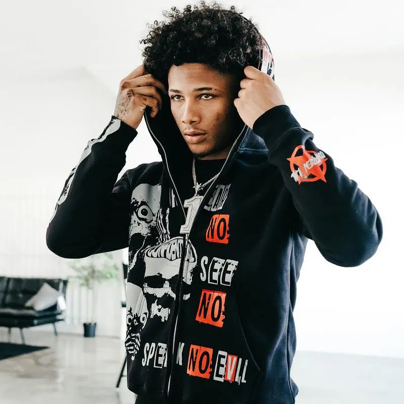 Zipper Letter Character Printed Sweater Zipper Letter Character Printed Sweater
