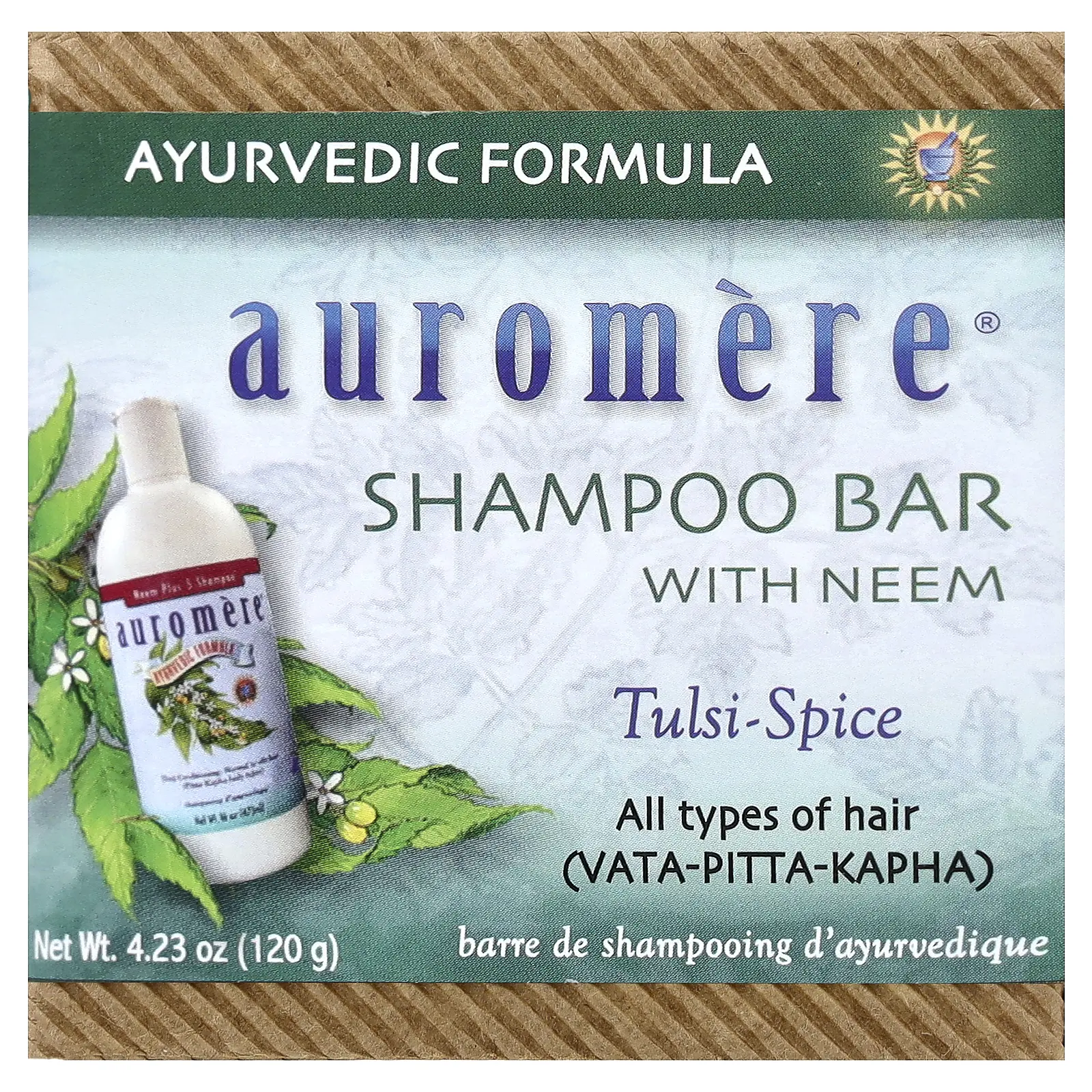 Auromere Shampoo Bar With Neem, Tulsi-Spice, 4.23 oz (120 g)