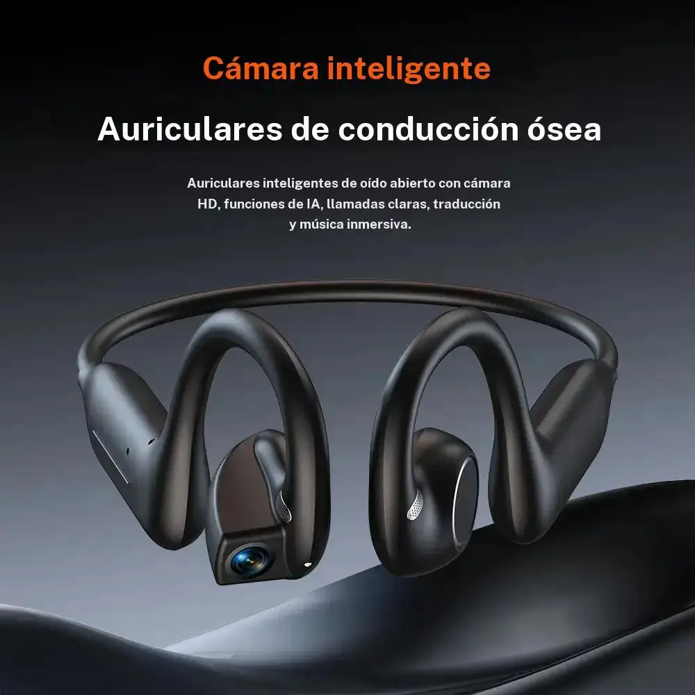 E12 AI Air Conduction Headset with Camera, Language Translation, Object Recognition, 8GB Storage, High-Quality Audios; Suitable for Vlog Recording, Cycling