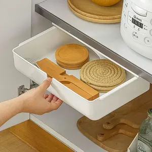 Under Desk Drawer, Large Self-Adhesive Under Desk Organiser, 13x9.2inch Hidden Under Desk Storage Box Cosmetics Case for Storage of Cutlery, Office Supplies, Stationery and Cosmetic (White)