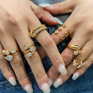 Emma's Heart | Sparkling Zirconia Open Ring - 18K Gold Plated Titanium Steel, Adjustable Ring